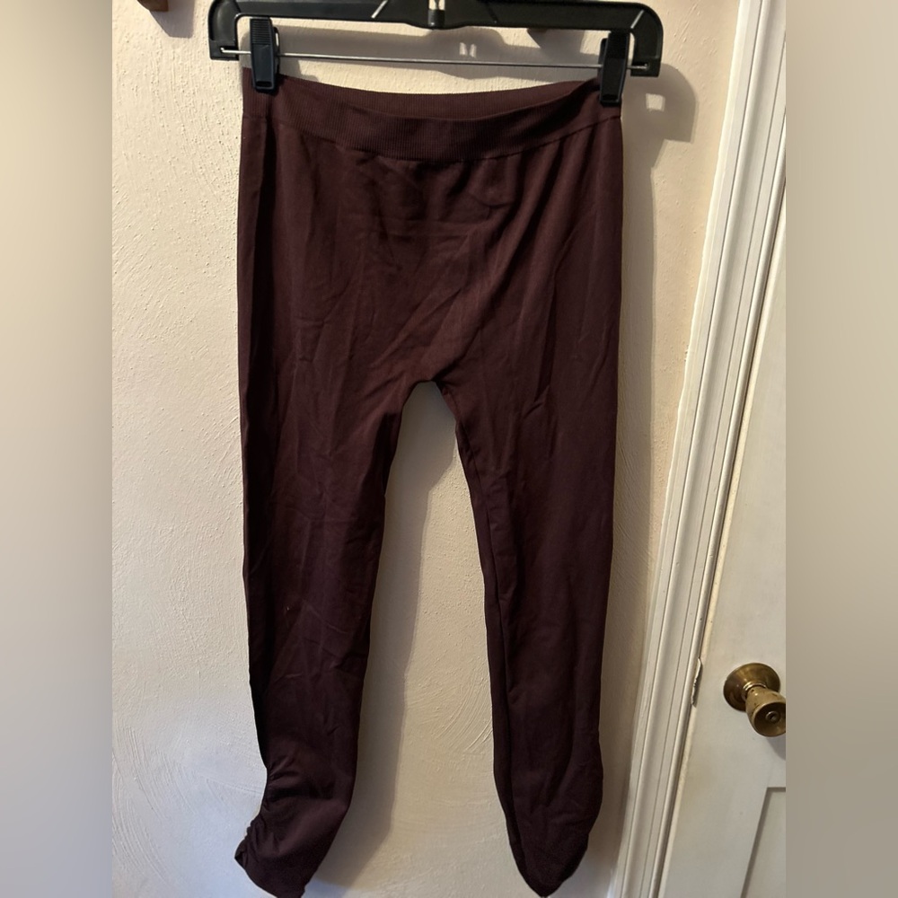 Feathers leggings/footless tights. Dark Brown. Ruched leg bottoms-see photo. M/L